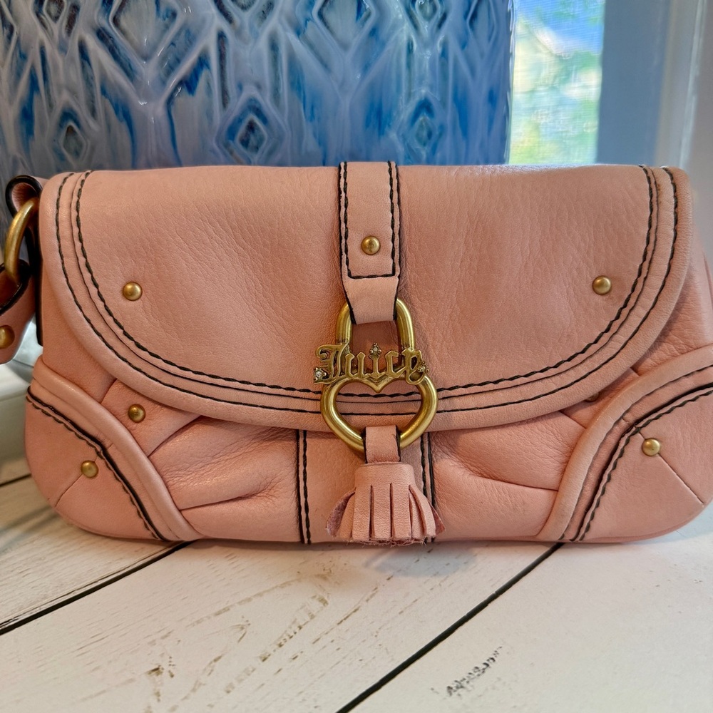 Juicy Couture | Vintage Y2K Pink Leather Wristlet, Gold Accents - Picture 3 of 13